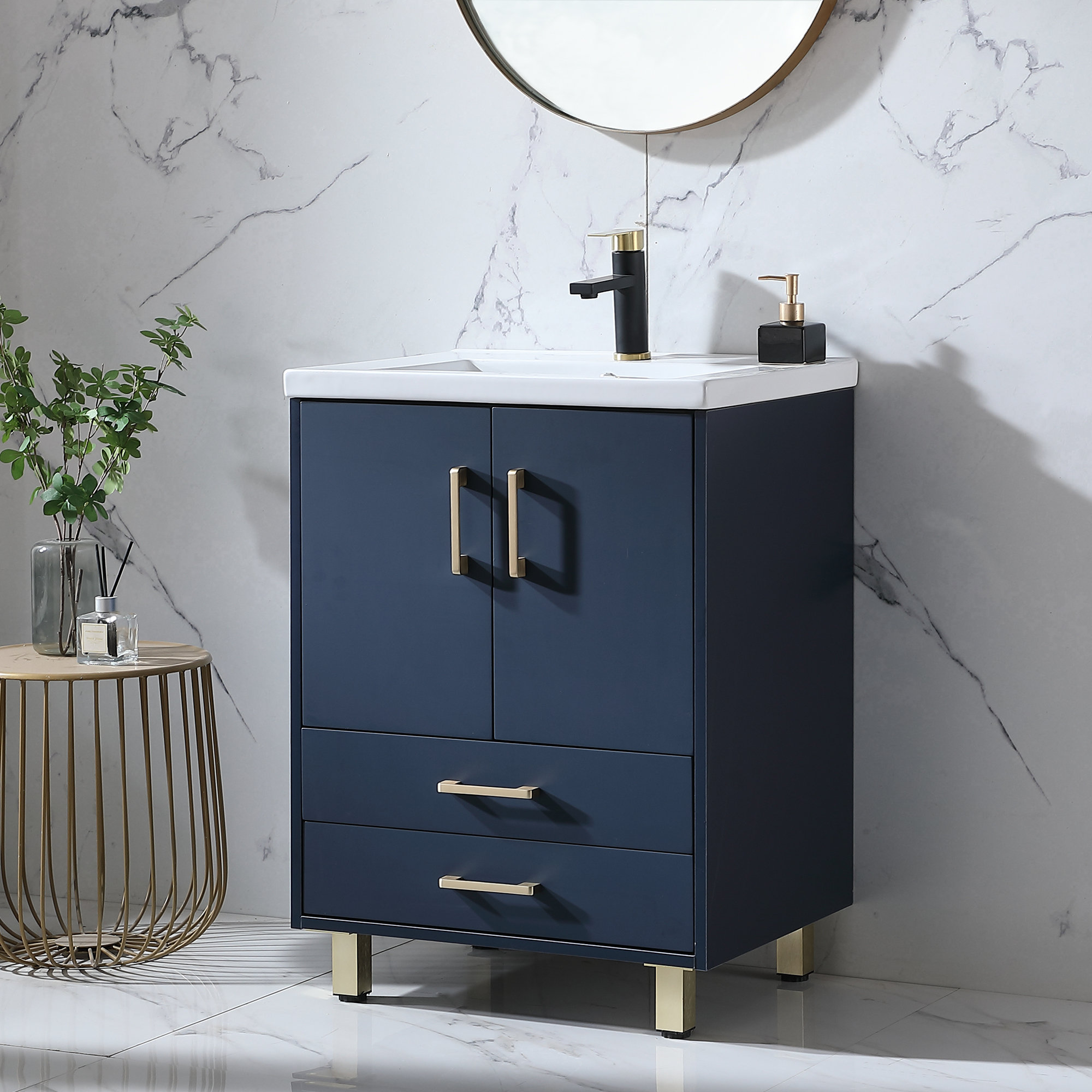 Ebern Designs Eger 24" Dark Blue Free-Standing Single Bathroom Vanity ...